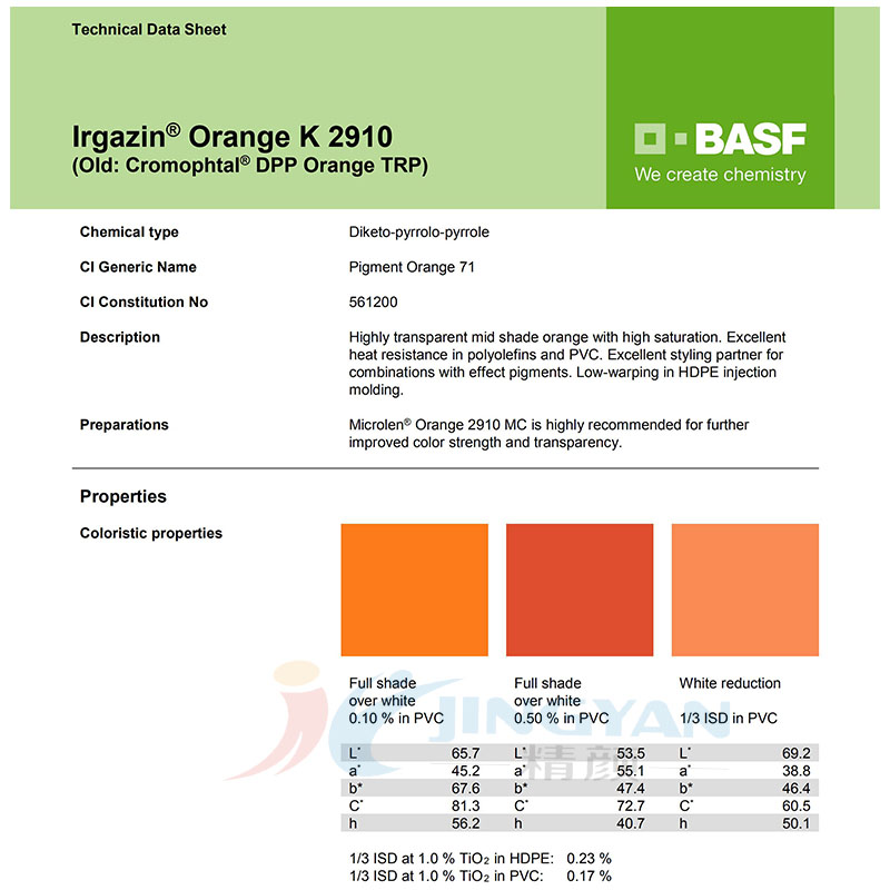 巴斯夫K2910高透明颜料橙BASF Irgazin Orange K2910/TRP有机颜料橙71